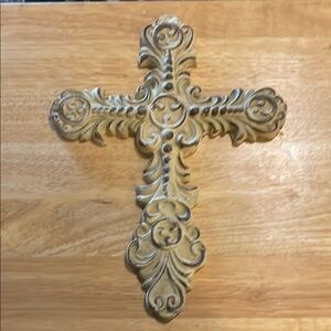 Rustic cast iron-  Wall Cross Decor ivory w/tan